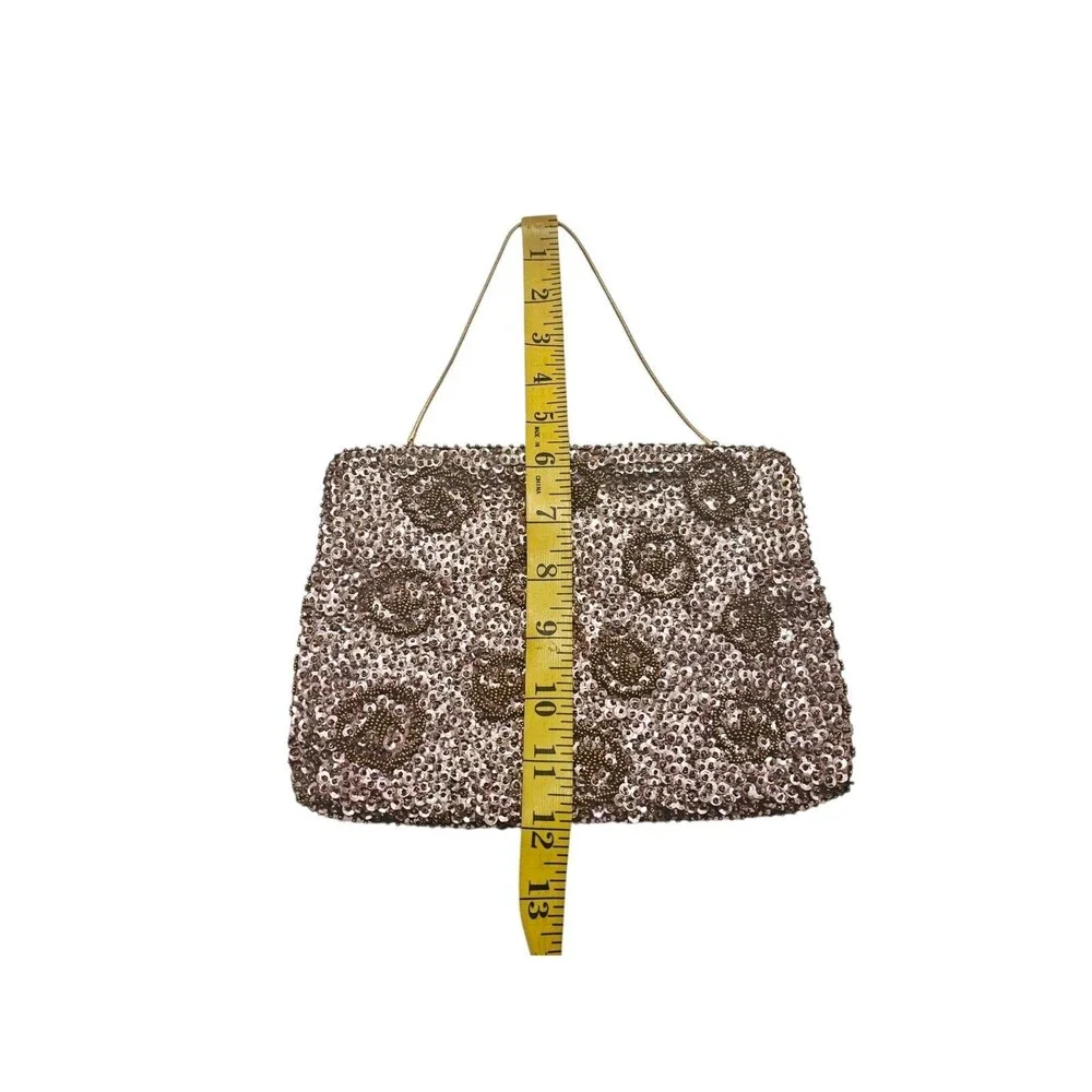 Vintage Hand Beaded Evening Bag with Sequins and Rhinestone Clasp